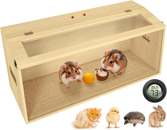 32" Hamster Habitat Enclosure, Top Opening Lockable Roof Door, Gerbil Dwarf Hamster Cage with Hygrometer, Chewproof Syrian Hamster Cage for Mice, Small Animal, (Wooden, 32" L x 16" W x 16" H)-PurrikoPets