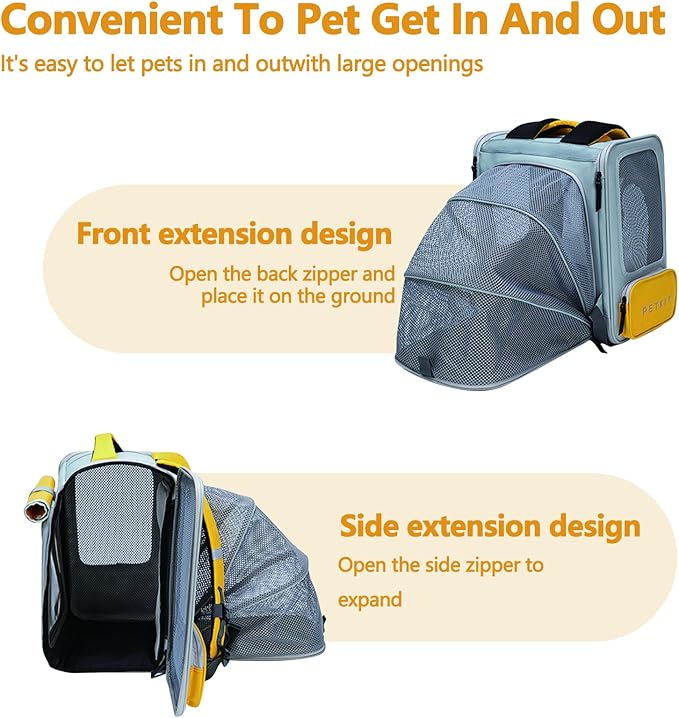 Expandable Pet Backpack, Cat Backpack with Breathable Mesh, Collapsible Soft Cat Travel Bag for Outdoor Hiking, Large Space Dog Backpack(Blue)-PurrikoPets