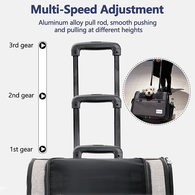 Dog Travel Bag with Removable Rolling Wheels, Airline Approved Pet Carrier, Foldable Cat Bag with Breathable Mesh, Pet Stroller(Black)-PurrikoPets