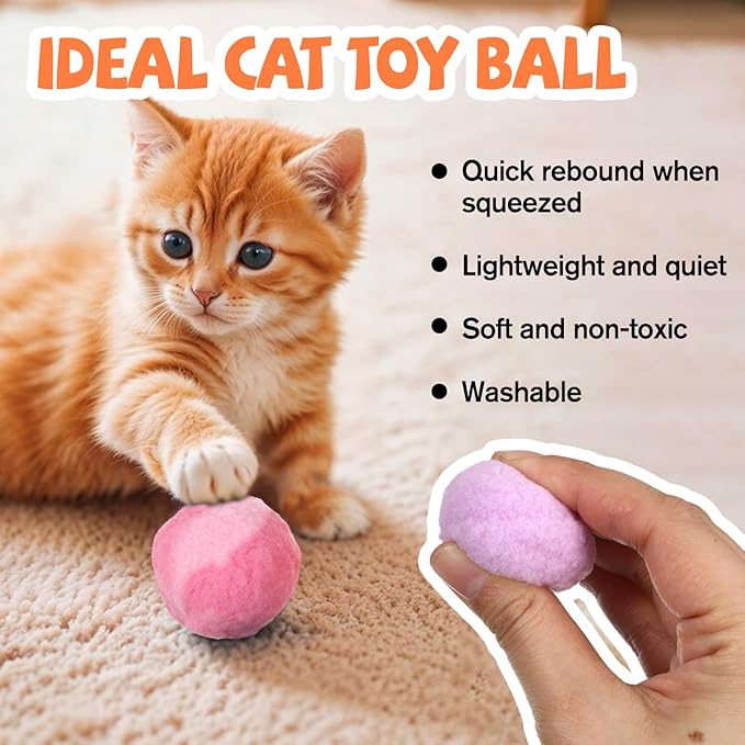 20Pcs 1.6" Cat Toy Balls, Soft Kitten Pom Pom Toys, Plush Interactive Playing Quiet Ball Cats Favorite Toy, DIY Craft Decorations, Training and Sensory Enrichment-PurrikoPets
