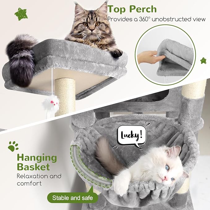 Globlazer Extra Large Cat Tower, 81-inch Tall Cat Tree for Big Cats 20 lbs, XXL Heavy Duty Cat Scratching Tower for Indoor Adult Cats with 3 Cat Condos, 8 Scratching Posts, F81, Light Grey-PurrikoPets