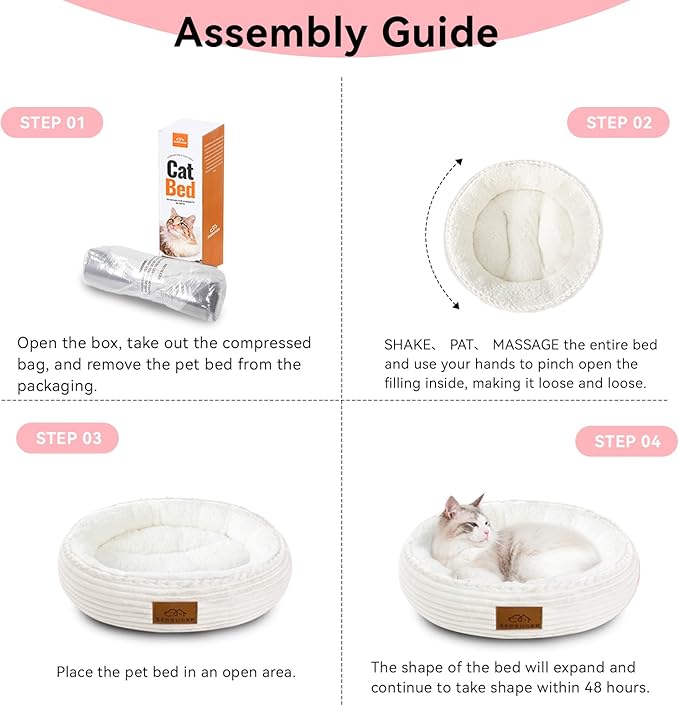 20in Cream Round Cat Dog Bed Gift for Large Medium Small Dogs Cats, Machine Washable Sleeping Sofa, Non-Slip Bottom Breathable Soft Calming Pet Cuddler for Indoor/Outdoor/Car/Cage-PurrikoPets