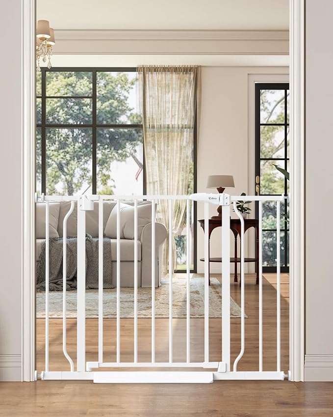 29"-40" Baby Gate for Stairs, Auto Close Stroller Friendly Dog Gate Indoor for Doorways, Pressure Mounted Baby Gate, Easy Walk Through Gate for Children & Pets, White-PurrikoPets