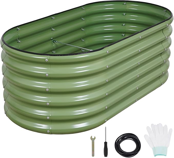 1MORE Galvanized Raised Garden Bed- Planter Garden Boxes Outdoor, Raised Beds for Gardening, 4x2x1.4ft Metal Garden Bed Kit for Vegetables Flower, Planter Raised Bed with Protective Tape & Tools.Green-PurrikoPets