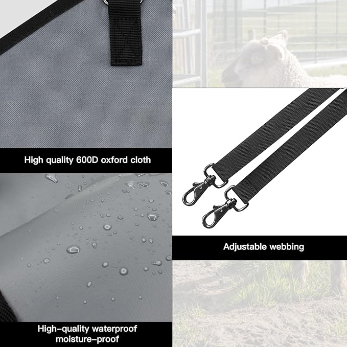 3 Packs Goat Hay Feeder,Hay Bags for Goats,Horses,Sheep,Premium 600D Oxford Cloth,with Metal Fastener and Adjustable Open Feed Hole for Slow Feeding. (1 Black+2Grey)-PurrikoPets