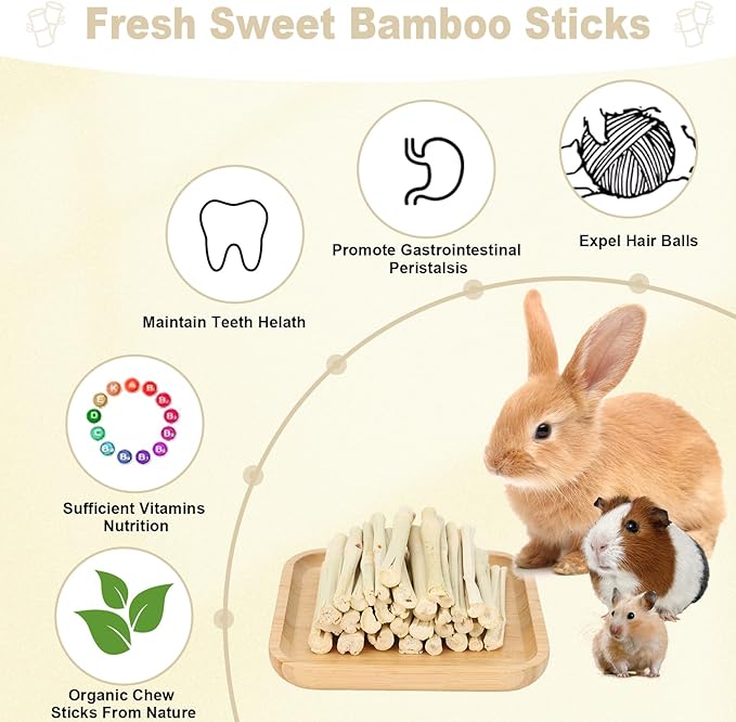 900g Sweet Bamboo Chew Sticks for Rabbits, Chinchilla Rabbit Toys Guinea Pig Chews Sticks, Natural Rabbit Bunny Molar Treats Snacks Toys for Chinchilla, Guinea Pig, Hamster Small Animals-PurrikoPets