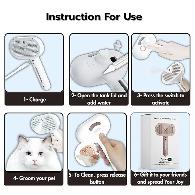 4 in 1 Cat Steam Brush: steam brush for cats, Grooming, Shedding, Mist Spray, Hair Removal Comb & Massager, USB Rechargeable Self Cleaning cat steam brushes for indoor cats - Pink-PurrikoPets