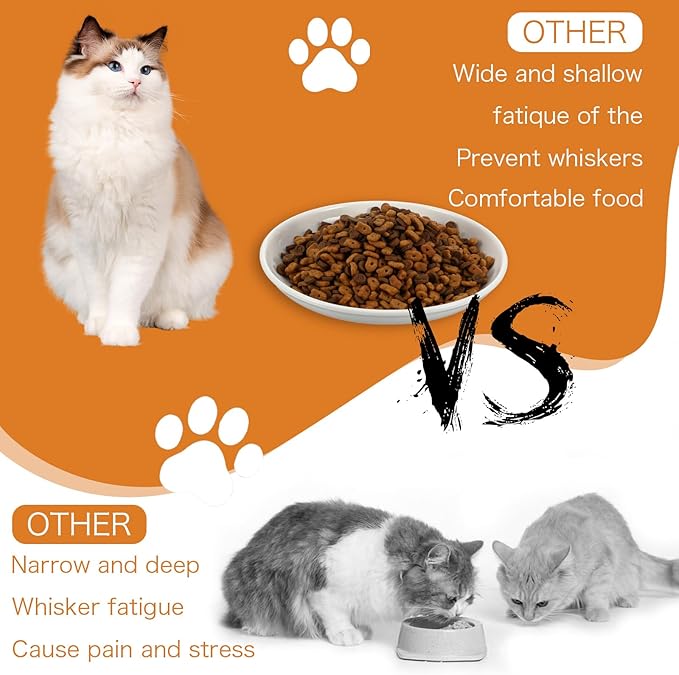 6 Pack Cat Food Bowl, Ceramic Cat Bowls, Anti Whisker Fatigue Cats Bowl Set, 5.9 Inches Shallow Wide Kitten Plates for Food and Water-PurrikoPets