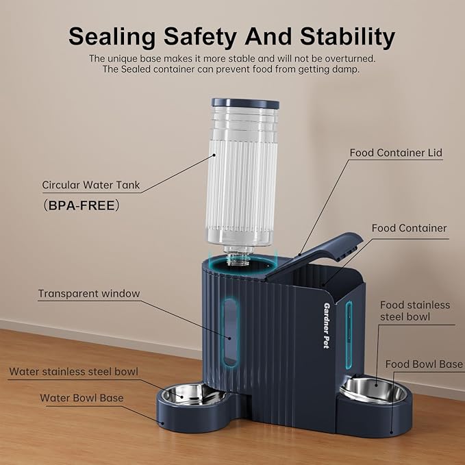 Gardner Pet Automatic Gravity Cat Food Feeder and Water Dispenser Stainless Steel Two-in-One Set Large Capacity Dispenser for Pets Dogs, Puppies, Kittens-PurrikoPets