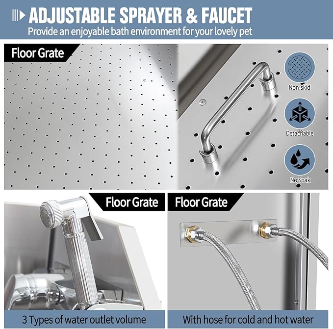 38"" Pet Dog Bathing Station W/Ramp, Professional Stainless Steel Dog Grooming Tub W/Soap Box, Faucet,Rich Accessory, Dog Bathtub for Large,Medium,Small Pets, Washing Sink for Home,R-RAMP-PurrikoPets