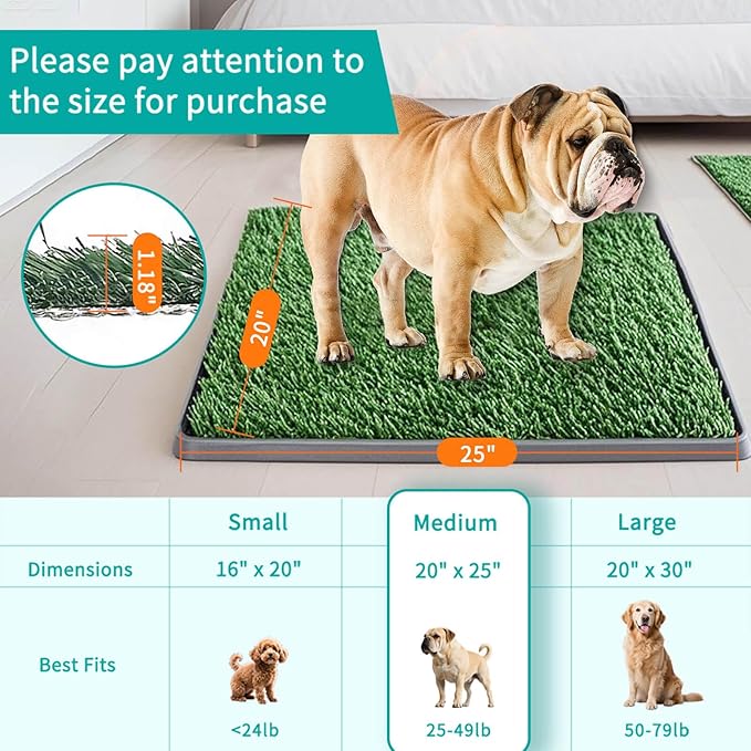 Dog Grass Pad with Tray 25"X20" - Portable Dog Litter Box for Balcony/Patio, Indoor/Outdoor Artificial Turf Pet Potty for Puppy Training, with Washable Pee Pad and Fake Grass Mat-PurrikoPets