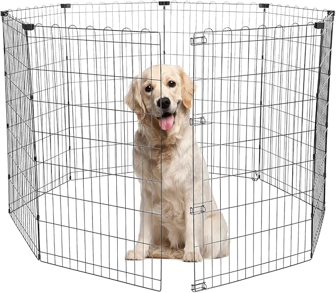 Foldable Dog Playpen 42" Height 8 Panels Metal Exercise Pen No Door - Indoor/Outdoor Dog Play Pen for Medium-Large Dogs, Portable Pet Fence for Yard Garden Camping, Black-PurrikoPets