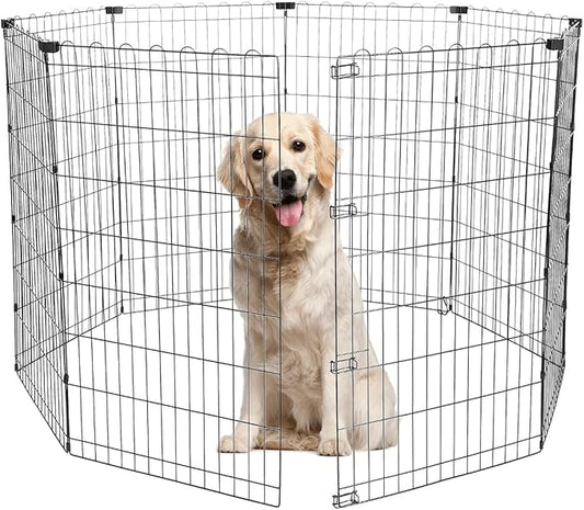 Foldable Dog Playpen 42" Height 8 Panels Metal Exercise Pen No Door - Indoor/Outdoor Dog Play Pen for Medium-Large Dogs, Portable Pet Fence for Yard Garden Camping, Black-PurrikoPets