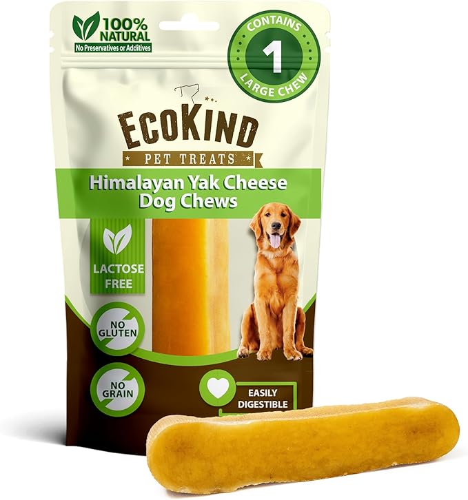 EcoKind Premium Gold Yak Cheese Himalayan Dog Chews, Dog Treats Large Breed, All Natural, High Protein, for Aggressive Chewers, Large - 1 Chew-PurrikoPets