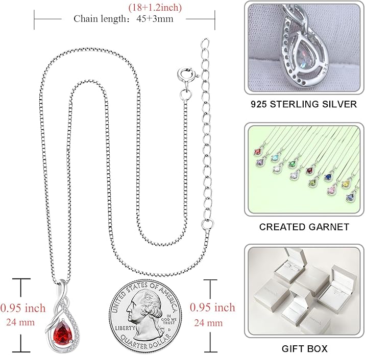 STARCHENIE Infinity Teardrop Pendant Necklace for Women 925 Sterling Silver Birthstone Jewelry