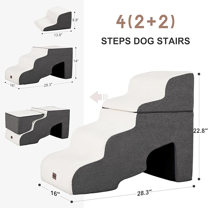 Dog Stairs for High Beds with Tunnel, 4-Step Dog Steps for Small Dogs and Cats, Foldable Pet Stairs for High Bed Climbing, Non-Slip Balanced Pet Step Indoor, Beige-PurrikoPets