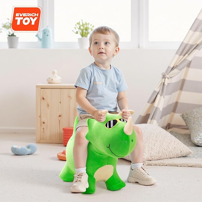 EVERICH TOY Bouncy Horse Dinosaur Toys, Inflatable Bouncing Animal Hopping Toys, Outdoor Indoor Ride on Bouncer, Boys Girls Birthday Gift for 18 Month 2 3 4 5 6 Year Old Kid- Plush Dinosaur Toy-PurrikoPets