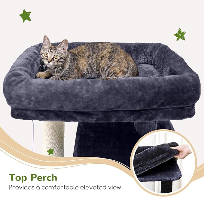 Globlazer Heavy Duty Cat Tree, 70 inch Sturdy Cat Tree for Indoor Cats Extra Large Cat Tower with Scratching Post, Hammock, Cat Condo for Adult Cats Kittens, F70 Pro, Dark Grey-PurrikoPets