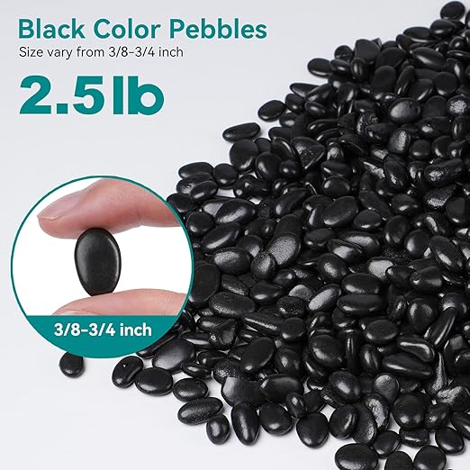 2.5 lbs Black Pebbles for Indoor Plants, 3/8" Small Rocks for Plants Indoor, Succulent, Bamboo, Vase, Decorative Black River Rocks Pea Gravel, Highly Polished-PurrikoPets