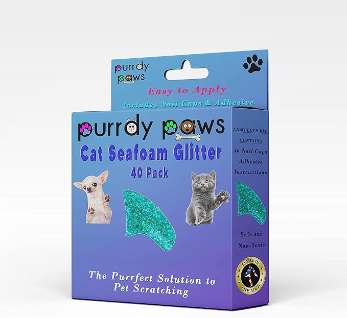 40 Pack Soft Nail Caps for Cat Claws Seafoam Glitter Medium-PurrikoPets