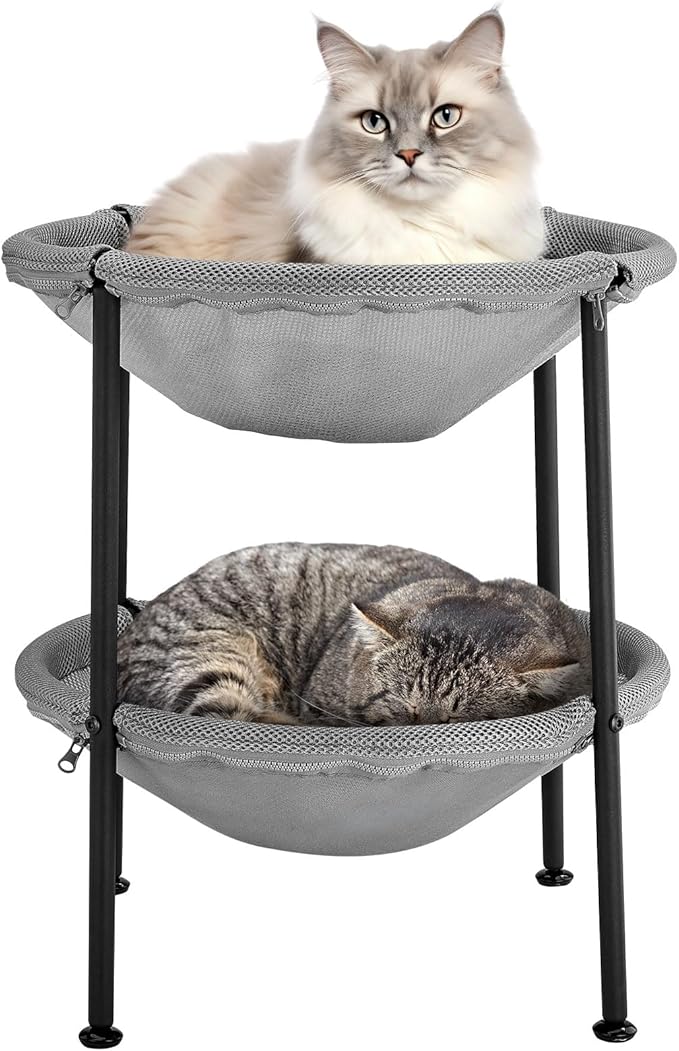 Double Cat Hammock Bed，Elevated and Raised Cat Beds for Indoor and Large Cats-PurrikoPets