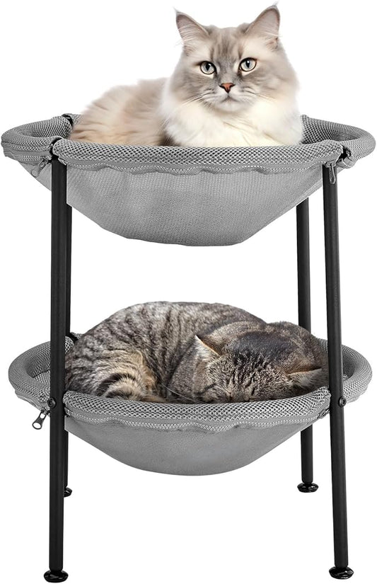 Double Cat Hammock Bed，Elevated and Raised Cat Beds for Indoor and Large Cats-PurrikoPets