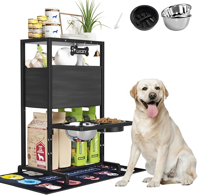 Elevated Dog Bowls, Height Adjustable Raised Dog Bowl Stand (4.5'' to 12''), Organizer Bowl Holder for Large Medium Dogs-PurrikoPets