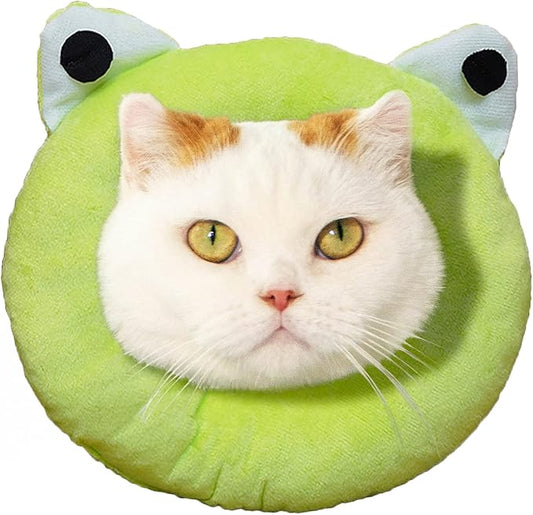 Adjustable Cat Recovery Collar Soft,Cute Pet E-Collar Neck Cone After Surgery Wound Healing Protective Cone Fit for Kitties, Small Dogs(ELC05-frog-s)-PurrikoPets