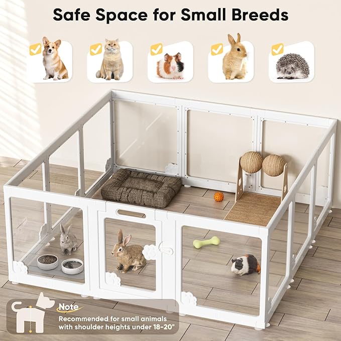 Acrylic Clear Dog Play Pen Indoors, Puppy Playpen with Door for Small Dogs Puppies, Transparent Plastic Pet Playpen Cage Fence Crate Kennel for Cat Kitten Rabbit Bunny Ferret etc (White-12 Panels)-PurrikoPets