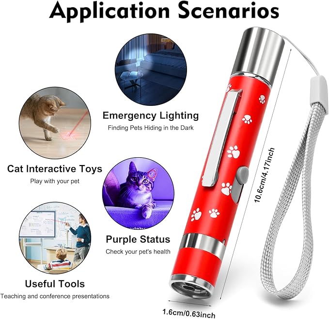 EAWONGEE Cat Toys Rechargeable, Indoor Cats Chase Light, Interactive for Kitty Pet Dog with 3 Light Modes 5 Patterns, Red-PurrikoPets