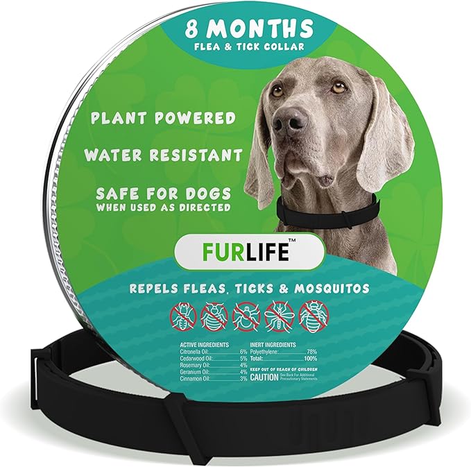 FurLife Flea and Tick Collar for Dogs – Waterproof Black Dog Collar, Pet Supplies for Tick and Flea Prevention for Dogs, Safe for All Breeds-PurrikoPets