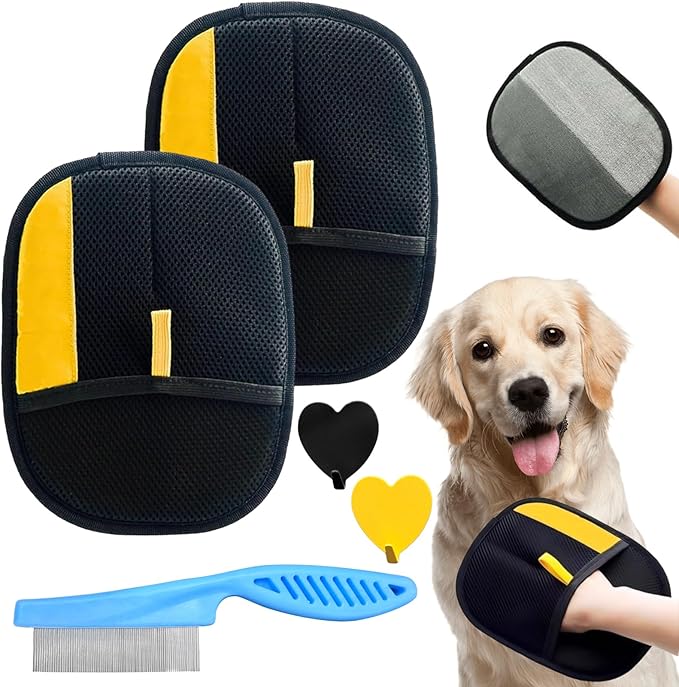 5PCS Pet Hair Removal Glove Set for Cats & Dogs, Newly Electrostatic Pet Hair Gloves, Reusable Cat Dog Grooming Gloves Magic Brush Pet Hair Remover Tool for Furniture Couch Carpet Car Seat Clothes-PurrikoPets