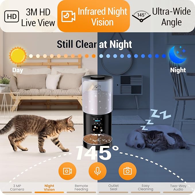 5L Automatic Cat Feeder with 2K HD Camera: 5G WiFi Automatic Dog Feeder with Night Vision,Cat Food Dispenser with Freshness for Multiple Pets,Detachable for Easy Clean-21 Cup (Sealed Outlet)-PurrikoPets