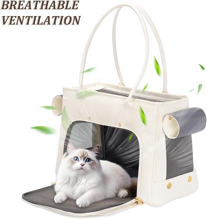 Fashion Pet Carrier Purse for Small Cat and Dog, Luxury Pu Soft-Sided Tote Bag with Large Pockets for Dogs and Puppies (White, 15.8" L x 7.5" W x 11.8" H)-PurrikoPets
