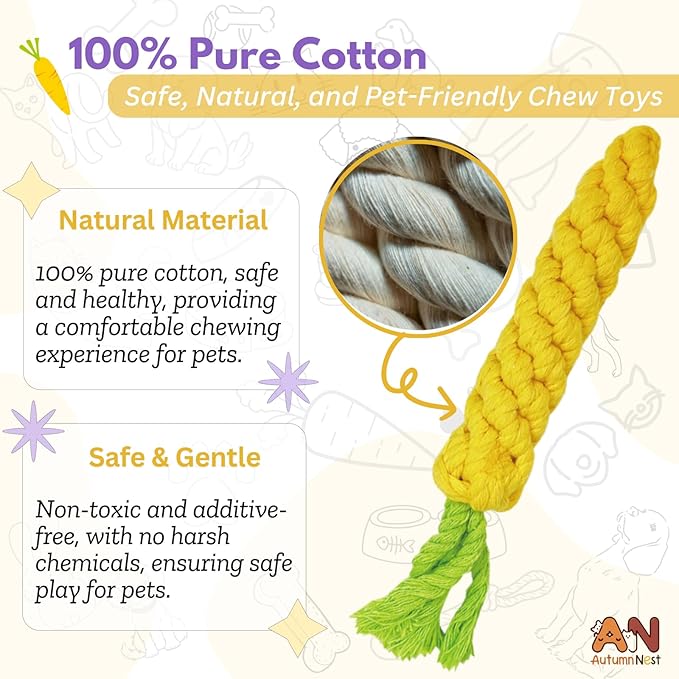 3PCS Yellow Woven Pet Chew Set, Puppy Teething Chews, Dog Chew Accessories, Cat Interactive Chews, Durable Braided Chews for Pets-PurrikoPets