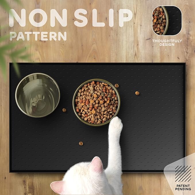 Dog Food Mat - 24x15” Large Silicone Pet Food Mat, Raised Edges for Food and Water Prevent Spill, Waterproof Cat Food Mat Protect Floors,Easy Clean Dog Bowl Mats for Food and Water-PurrikoPets
