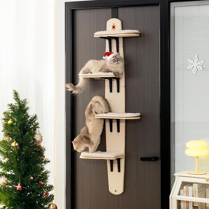 Door Hanging Cat Shelf, Multi Level Door Hanging Cat, Cat Tree Door Hanger Mounted Cat Shelves Cat Ladder, 4-Levels Over Door Cat Climber for Indoor Cats-PurrikoPets
