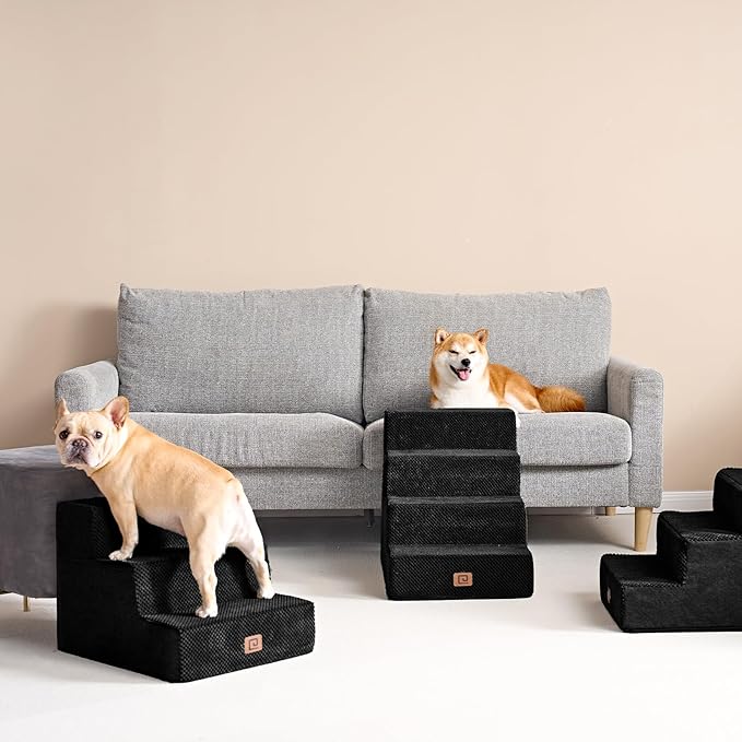 EHEYCIGA Dog Stairs for Bed 18" H, 4-Step Dog Steps for High Bed, Pet Steps for Small Dogs and Cats, Non-Slip Balanced Pet Ramp Indoor, Black-PurrikoPets