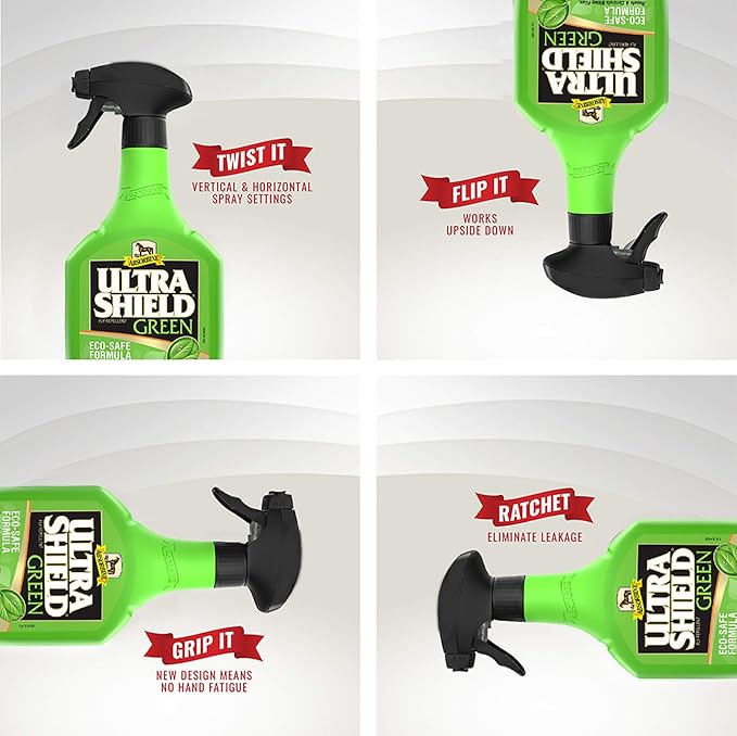 Absorbine UltraShield Green All-Natural Fly & Insect Repellent for Horses & Dogs, Essential Oils Repel & Control, 32oz Spray Bottle-PurrikoPets