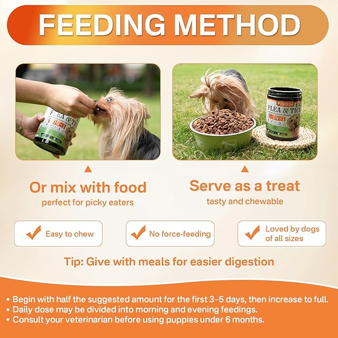 5-in-1 Dog Flea and Tick Treatment Chewable, Natural Flea and Tick Prevention for Dogs Chewable - Flea & Tick | Hip & Joint | Skin & Coat | Immunity Support | Digestive for All Breeds & Sizes-PurrikoPets