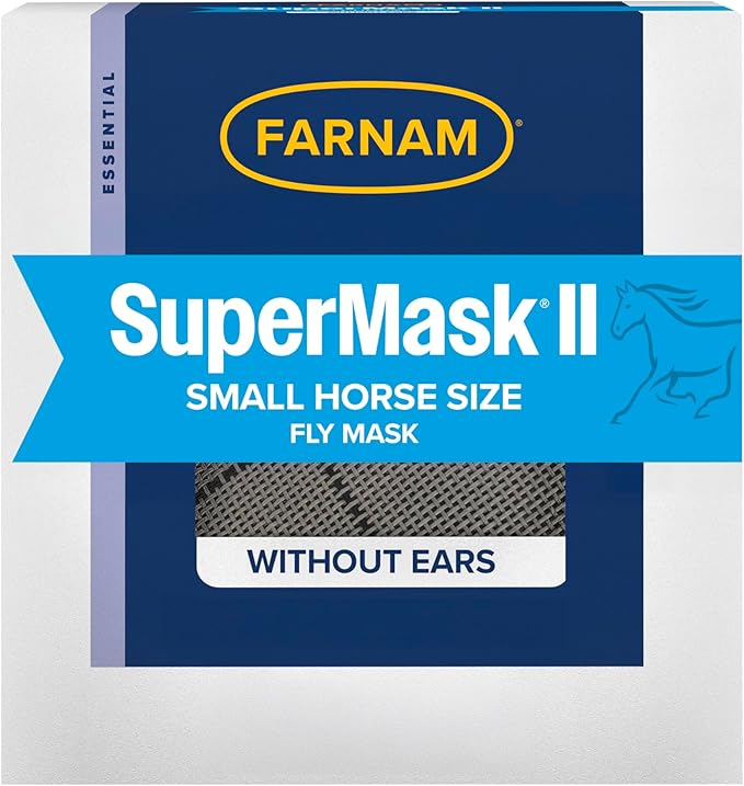 Farnam SuperMask II Fly Mask Without Ears for Smaller Horses or Arabian Horses,Full Face Coverage & Eye Protection from Insect Pests, Structured Classic Mesh with Plush Trim,Small Horse/Arabian Size-PurrikoPets