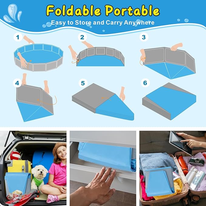 Foldable Dog Pool for Large Dogs, 87"x16" Kiddie Pool Hard Plastic Dog Swimming Pool Portable, Collapsible Dogs Wading Pools & Bathing Tub, Outdoor Cooling for Pets Kids & Adult-PurrikoPets