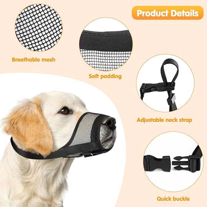Dog Muzzle, Soft Mesh Muzzle for Large Dog Mouth Guard, Breathable Adjustable Muzzles to Prevent Biting, No Bark Muzzle for Dogs Allow Panting Drinking (Black, L)-PurrikoPets