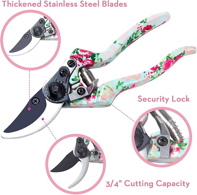 Gardening Tools, 8 Pcs Heavy Duty Floral Garden Tool Set Birthday Gifts for Women WANCHI Rose Red Gardening Kit (Garden Tool Bag Kneeling Pad Weeder Fork Hand Rake Pruning Shears Trowel Transplanter)-PurrikoPets