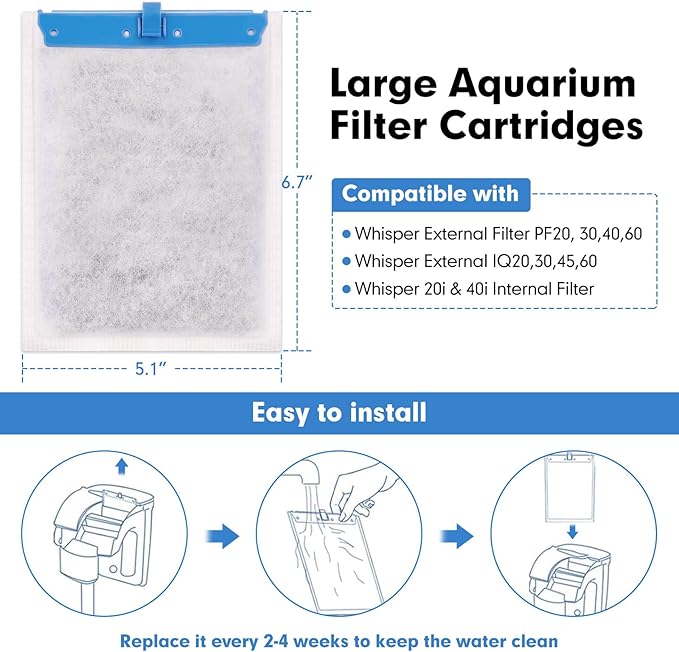 fishkeeper 10 Pack Large Filter Cartridges Compatible with Tetra Whisper Bio-Bag Filters Replacement Filter Cartridges for Whisper Power Filters 20i/40i /IQ20/30/45/60 PF20/30/40/60(Ready to Use)-PurrikoPets