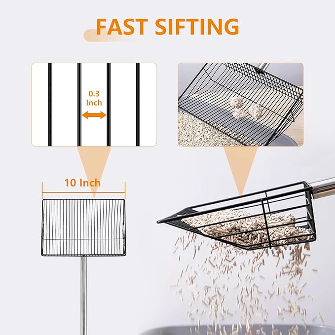 10inch Large Chicken Poop Scooper,36 to 67" Adjustable Long Chicken Coop Litter Metal Scoop with Stainless Steel Handle,5-in-1 Detachable Poop Shovel for Sand,Pet,Chicken,Cat Cleaning Tools.-PurrikoPets