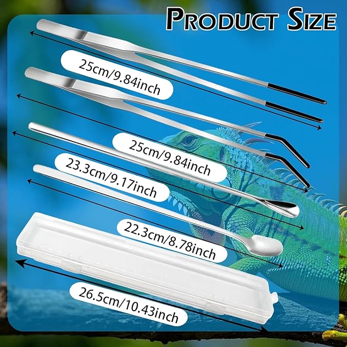 4PCS-Rubber Tip Feeding Tongs for Reptiles Extra Long Stainless Steel Reptile Feeding Tongs Terrarium Tools Feeder for Lizards Bearded Dragon Snake Enclosure Tank Accessories-PurrikoPets