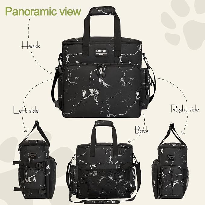 Dog Travel Bag,Weekend Pet Travel bag Set for Dog and Cat,Airline Approved Tote Multi-Function Dog Bags for Traveling,Include 2 Collapsible Bowls,2 Food Storage Containers,1 Feeding Mat,Marble-PurrikoPets