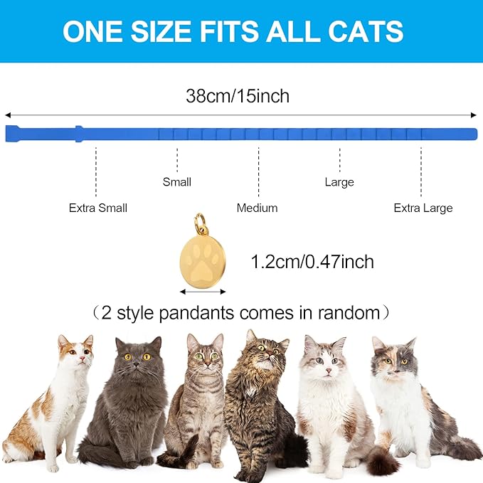 4 Pcs Cat Calming Collar Adjustable Lavender Scent Relaxing Cat Collar with 2 Pendant for Puppies Reduce Stress Aggression Anxious, up to 15 Inches(Blue)-PurrikoPets