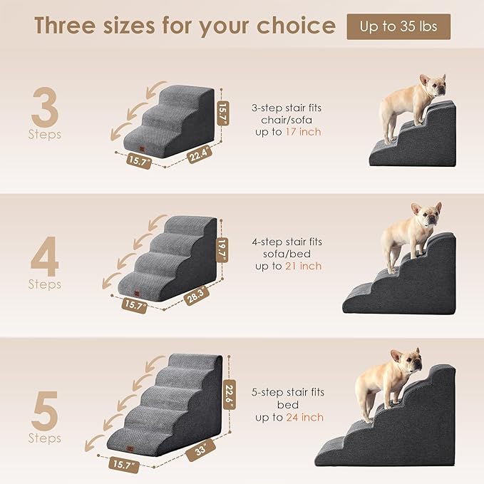 EHEYCIGA Curved Dog Stairs Ramp for High Beds 19.7" H, 4-Step Dog Steps for Small Dogs and Cats, Pet Stairs for High Bed Climbing, Non-Slip Balanced Pet Step Indoor, Grey-PurrikoPets